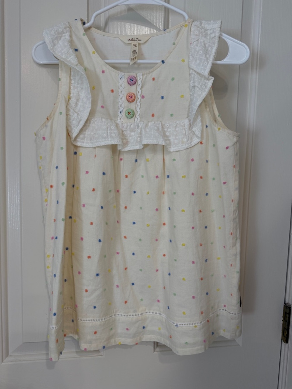 Size 16 Matilda Jane Cream Top with Multicolor Dot Embroidery